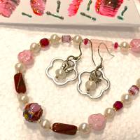 Set Kette Rosenquarz und Ohrringe Perlen weiß in Geschenkverpackung Geschenk Bild 3