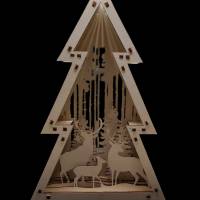 Tannenbaum, Tanne, mit Waldszene, Hirschen aus Holz 3D Bild 1