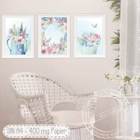 Landhaus Stil Poster Set - Pastell Blumen | Shabby Art Dekoration|  [A4] Bild 2