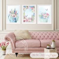 Landhaus Stil Poster Set - Pastell Blumen | Shabby Art Dekoration|  [A4] Bild 7
