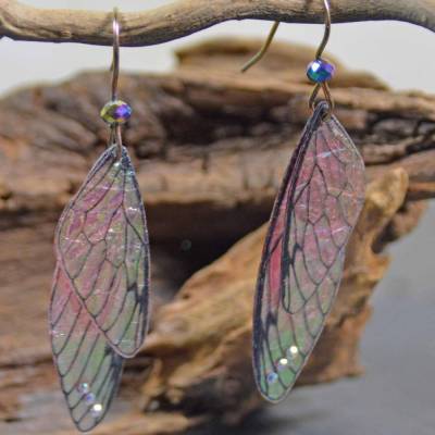Feenflügel-Ohrringe mit Niobium-Ohrhaken - melone - handgemacht