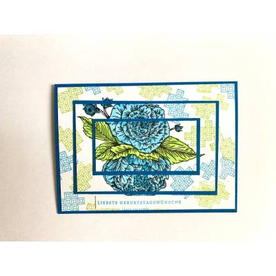 Geburtstagskarte Glückwunschkarte Handarbeit Blau/Grün/Weiß