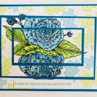 Geburtstagskarte Glückwunschkarte Handarbeit Blau/Grün/Weiß Bild 2