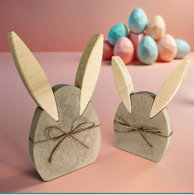 Osterhasen-Duo aus Beton und Holz – Handgefertigte Unikate für dein Zuhause