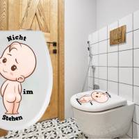 WC-Toiletten Aufkleber Baby Nicht im stehenTür-Bad-Toilette-Cartoon Aufkleber-Wunschtext-Personalisierbar Bild 1
