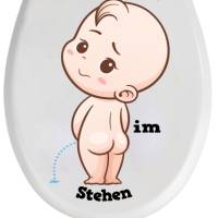 WC-Toiletten Aufkleber Baby Nicht im stehenTür-Bad-Toilette-Cartoon Aufkleber-Wunschtext-Personalisierbar Bild 3
