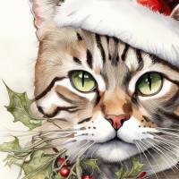 Weihnachtskarten "Santa Claus Christmas Cat" | 4 Aquarelle Bundle | Digitaler Download | Selber drucken Bild 2