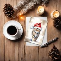 Weihnachtskarten "Santa Claus Christmas Cat" | 4 Aquarelle Bundle | Digitaler Download | Selber drucken Bild 3