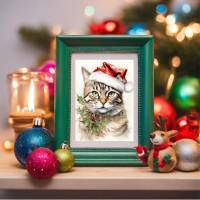 Weihnachtskarten "Santa Claus Christmas Cat" | 4 Aquarelle Bundle | Digitaler Download | Selber drucken Bild 4