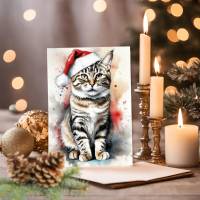 Weihnachtskarten "Santa Claus Christmas Cat" | 4 Aquarelle Bundle | Digitaler Download | Selber drucken Bild 5