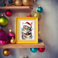 Weihnachtskarten "Santa Claus Christmas Cat" | 4 Aquarelle Bundle | Digitaler Download | Selber drucken Bild 6