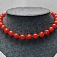 Vintage Perlenkette Knallrot Rot Kugelkette Plastik Kunststoff Goldfarbe für Party Mädchen Geschenk 80er Jahre Bild 1