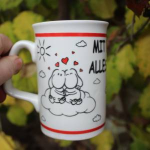 Teetasse mit Teesieb Liebende Schäfchen Spruchtasse "Mit Dir ist alles Schön!" Porzellan CEPEWA Vintage Bild 7