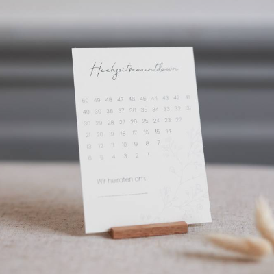 Countdown Hochzeit | Tage bis zur Hochzeit zählen | Karten zum Abhaken | boho | Postkarte | Kartenständer | Tischdeko