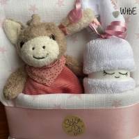 kleine Windeltorte mit Esel und Windelbaby, Babygeschenk Mädchen, kreatives Geschenk zur Geburt, auch mit Name Bild 4