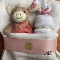 kleine Windeltorte mit Esel und Windelbaby, Babygeschenk Mädchen, kreatives Geschenk zur Geburt, auch mit Name Bild 4