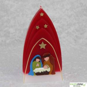 Formenkerze Kuppelmotiv mit Heiliger Familie, Weihnachtskerze rot, weiß, gold mit Maria, Josef und dem Jesuskind Bild 4