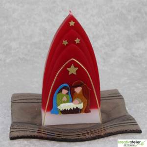 Formenkerze Kuppelmotiv mit Heiliger Familie, Weihnachtskerze rot, weiß, gold mit Maria, Josef und dem Jesuskind Bild 6
