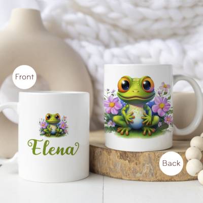 Personalisierte Kaffeetasse mit süßem Frosch und Namen, Geschenke für Kaffeeliebhaber, spülmaschinenfeste Tasse