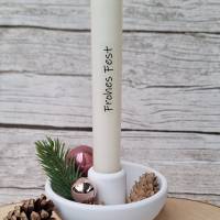 Kerzenhalter-Schale mit Stabkerze ~ Deko Kerze mit Halter ~ Kerze Elfenbein ~ Weihnachten Bild 1
