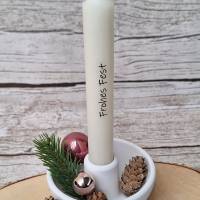 Kerzenhalter-Schale mit Stabkerze ~ Deko Kerze mit Halter ~ Kerze Elfenbein ~ Weihnachten Bild 2