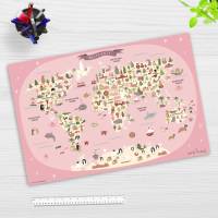 Weltkarte in rosa mit Tieren in deutsch – 60 x 40 cm – Schreibunterlage aus hochwertigem Vinyl – Made in Germany! Bild 1