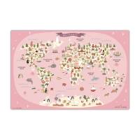 Weltkarte in rosa mit Tieren in deutsch – 60 x 40 cm – Schreibunterlage aus hochwertigem Vinyl – Made in Germany! Bild 2