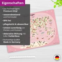 Weltkarte in rosa mit Tieren in deutsch – 60 x 40 cm – Schreibunterlage aus hochwertigem Vinyl – Made in Germany! Bild 4