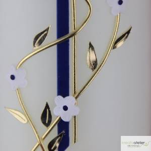 Hochzeitskerze in elfenbein mit zweifarbigem Kreuz und Blumenranke 300*80, Blau Gold, personalisiertes Hochzeitsgeschenk Bild 7