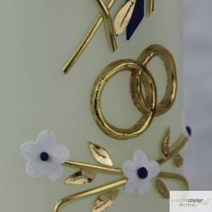 Hochzeitskerze in elfenbein mit zweifarbigem Kreuz und Blumenranke 300*80, Blau Gold, personalisiertes Hochzeitsgeschenk Bild 9