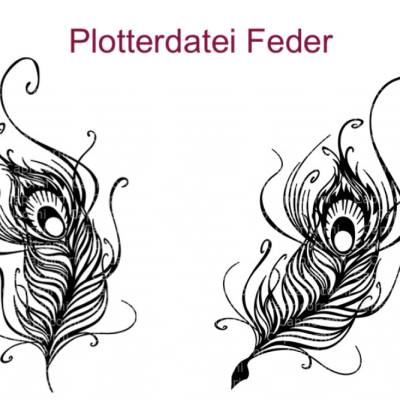 2 teilig Plotterdatei Feder Tattoo Feather Schreibfeder Pfauenfeder einfarbig
