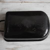 schwarze eckige Emaille Schale mit Griff Vintage Bild 5