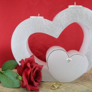 Hochzeitskerze - Doppelherz mit zwei Teelichten, Traukerze, Brautkerze, personalisiertes Hochzeitsgeschenk, Deko Bild 1