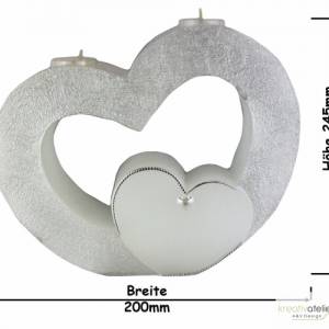 Hochzeitskerze - Doppelherz mit zwei Teelichten, Traukerze, Brautkerze, personalisiertes Hochzeitsgeschenk, Deko Bild 3