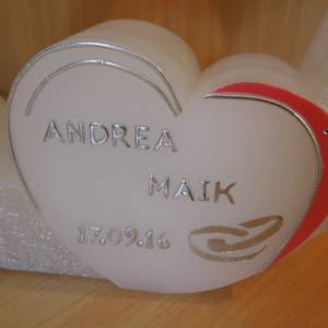 Hochzeitskerze - Doppelherz mit zwei Teelichten, Traukerze, Brautkerze, personalisiertes Hochzeitsgeschenk, Deko Bild 8