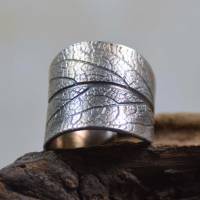 Salbeiblatt-Ring aus 999 Feinsilber brüniert - Größe 47 - handgemacht Bild 1