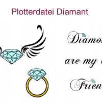 3 teilig Plotterdatei Diamant mit Spruch Ring und Flügeln mehrfarbig Bild 1