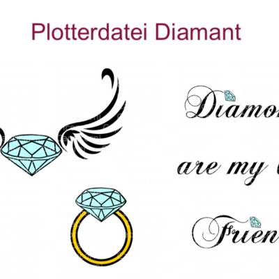 3 teilig Plotterdatei Diamant mit Spruch Ring und Flügeln mehrfarbig