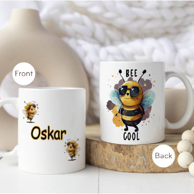 Bienen Keramiktasse "Bee Cool" mit Wunschname | Tasse mit Namen und Bienen Motiv | Kaffeebecher Geschenk