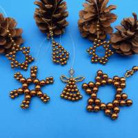 Engel Sterne Flocken Baum, cognac, Perlendeko, Weihnachtsdekoration, Geschenkanhänger, Baumschmuck Bild 1