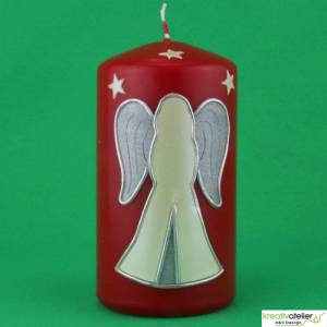 Handverzierte, rote Weihnachtskerze mit Engel und Sternen - Personalisierbar für ein gemütliches Zuhause mit Kerzen Bild 1