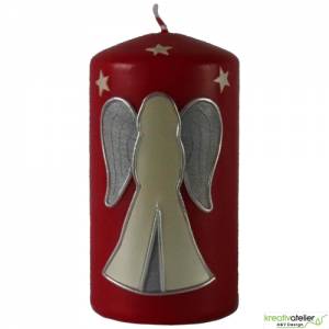 Handverzierte, rote Weihnachtskerze mit Engel und Sternen - Personalisierbar für ein gemütliches Zuhause mit Kerzen Bild 5