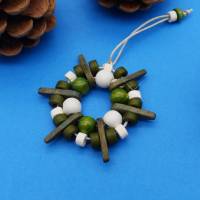 Perlenstern MIX, grün weiß, Mix Keramik, Holz, Weihnachtsdekoration, Geschenkanhänger, Baumschmuck Bild 1