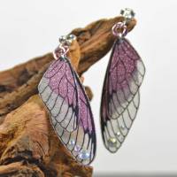 Glitzernde Feenflügel-Ohrringe mit Sterling Silber Ohrstecker - rosa - handgemacht Bild 1