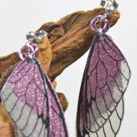Glitzernde Feenflügel-Ohrringe mit Sterling Silber Ohrstecker - rosa - handgemacht Bild 2