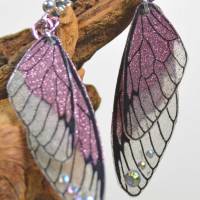 Glitzernde Feenflügel-Ohrringe mit Sterling Silber Ohrstecker - rosa - handgemacht Bild 3