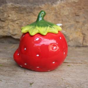 Marmeladentopf Erdbeere Keramik mit Porzellan Löffel 90er Jahre Vintage Bild 3