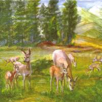 10 einzelne Lunchservietten Hirsch mit Rehen in den Bergen, von PAW Bild 2