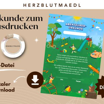 Personalisierte Abenteurer Urkunde für Kindergeburtstag | Spielplatz | Digitale Datei | DIN A4 | Mitgebsel