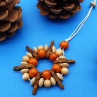 Perlenstern MIX, natur orange braun, Mix Keramik + Holz, Weihnachtsdekoration, Geschenkanhänger, Baumschmuck Bild 1